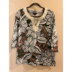 Talbots Top Women's Small Multicolor Long Sleeves V-Neck Floral Pullover